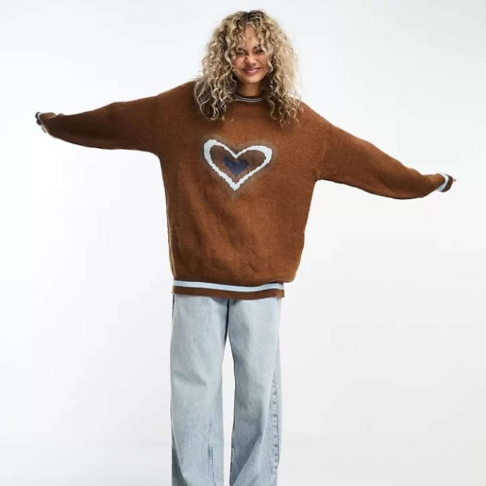 ASOS Daisy Street Oversized Knit Retro Heart Sweater